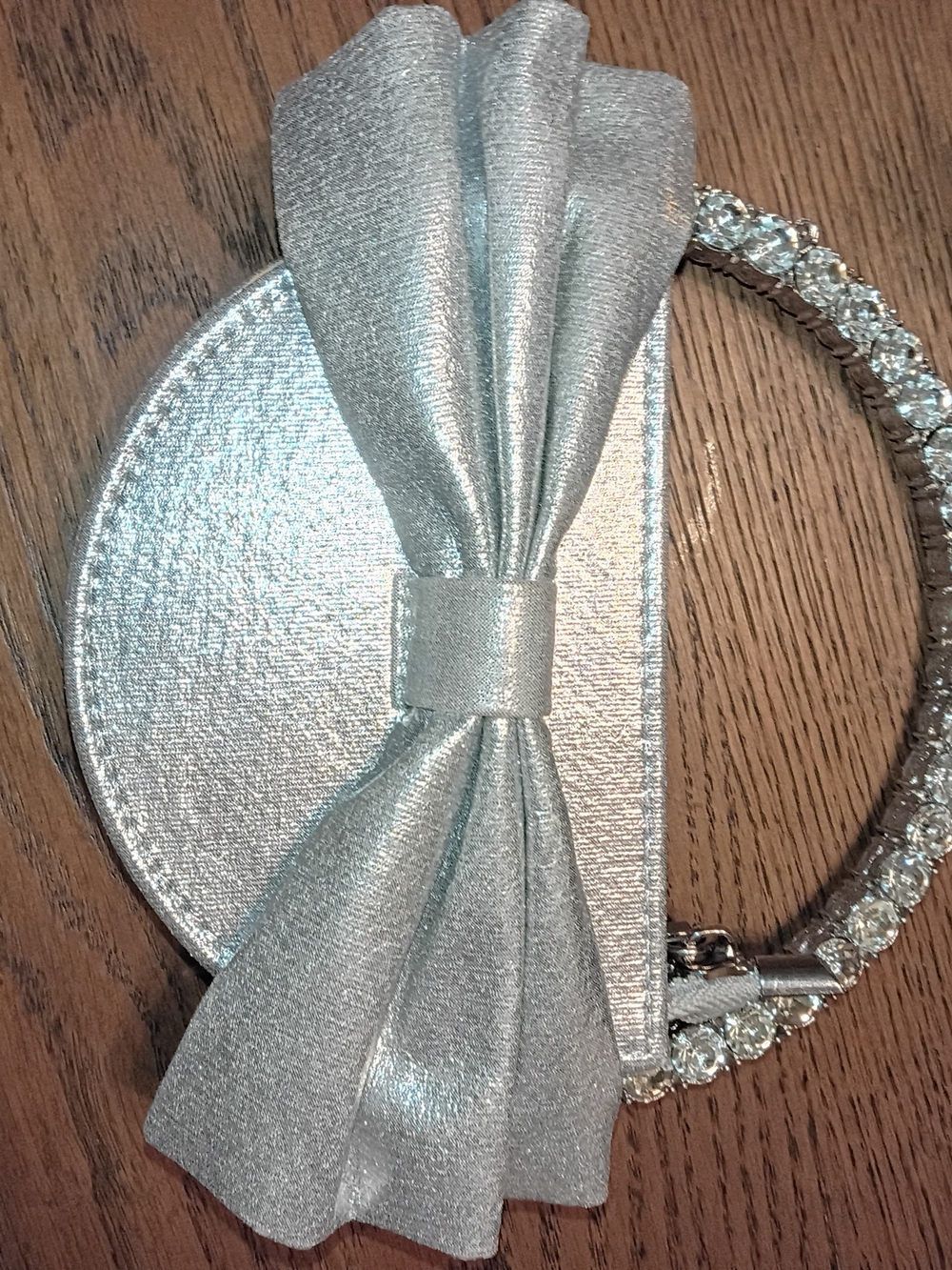 Silver Bow Crystal Handle Evening Clutch